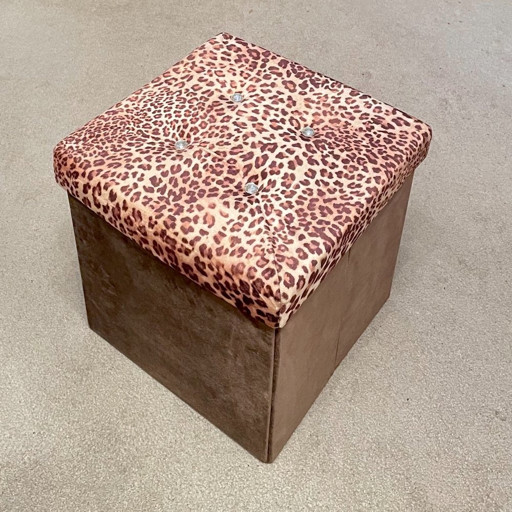 Leopard velvet foldable chair ottoman storage cube organizer 15X15X15 - Set of 2